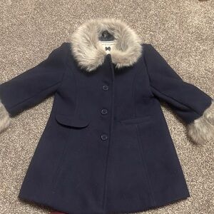 Janie and Jack Dark Blue Pea Coat with Faux Fur Accents